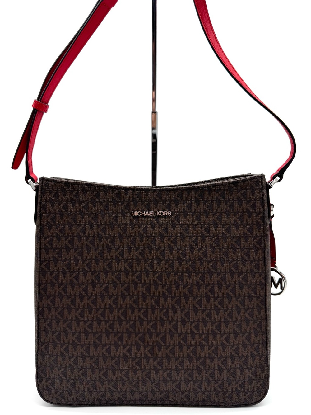 Michael Kors Large Messenger Crossbody Bag Brown/Bright Red